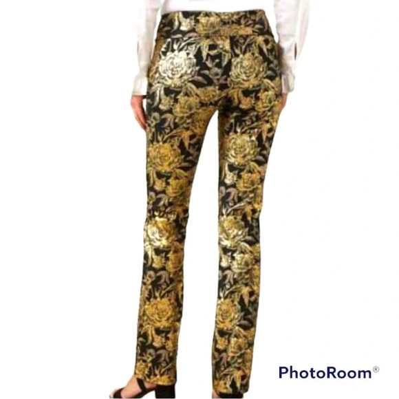 NWT Surroundings Moonstruck Black Metallic Gold Floral Pants size 6 full length - Picture 8 of 10